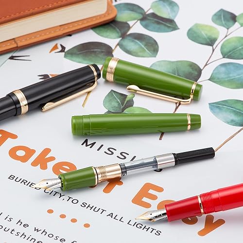 Miniatura 8 de Jinhao 82 Pluma estilográfica de acrílico verde aguacate, plumín mediano de iridio, diseño clásico, pluma de escritura suave con convertidor de
