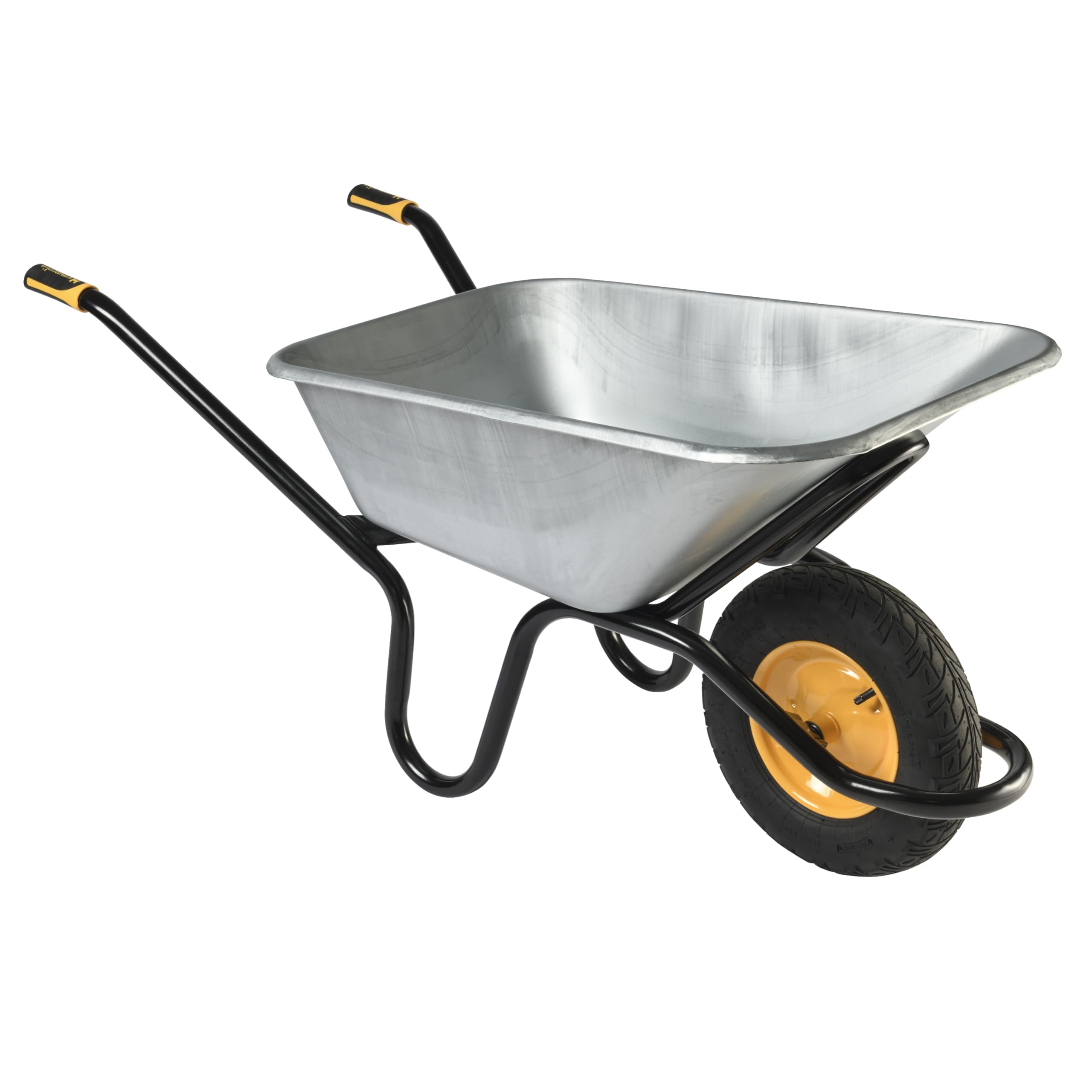 HAEMMERLIN BAU Plus 120 Profi Schubkarre 120L, verzinkt, 250kg Tragkraft, Bauschubkarre, kugelgelagertes Luftrad Ø 400 mm, Alpha-Stahlgestell, ergonomische Softgriffe