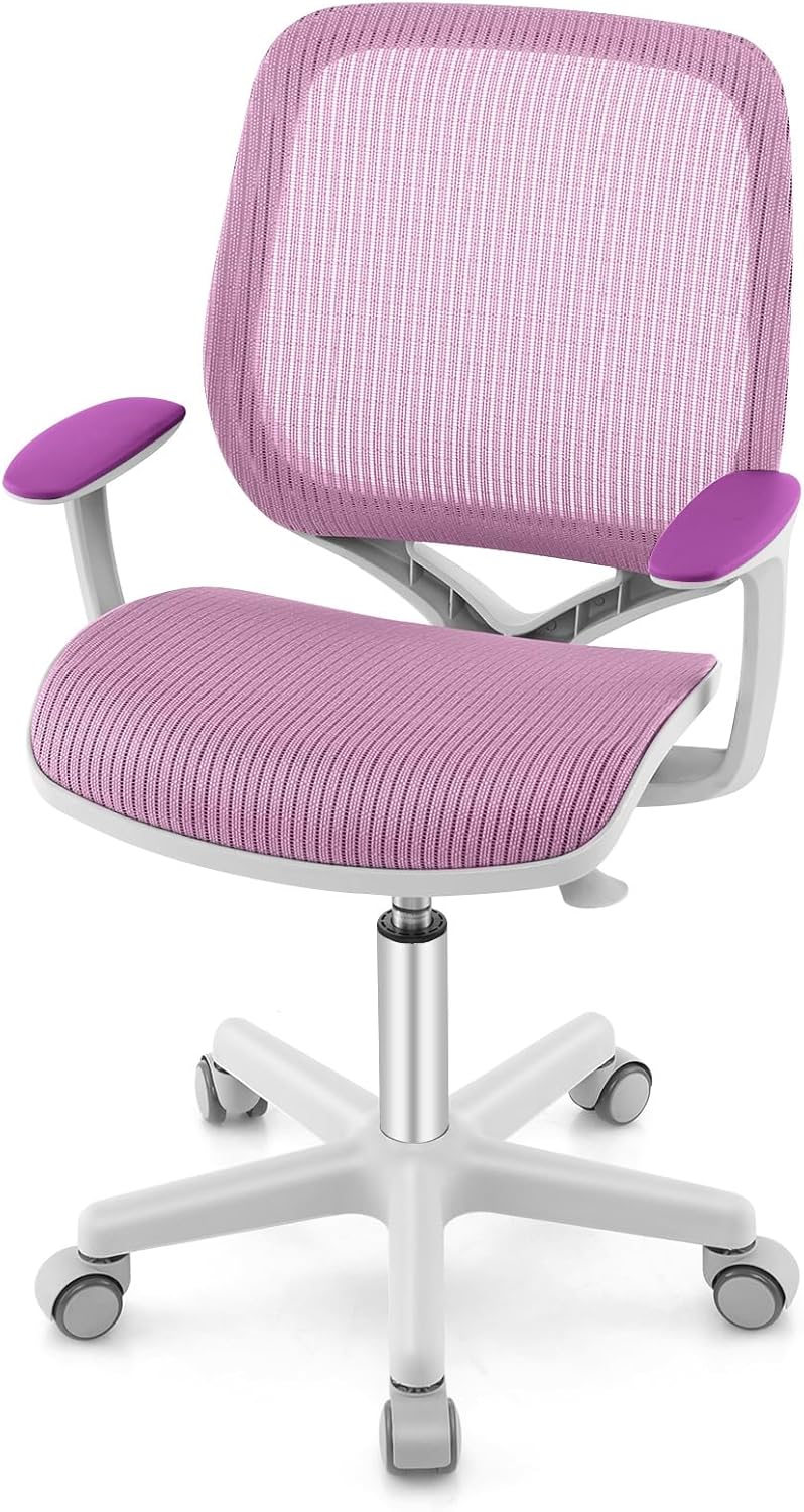 Kids Desk Chair, Children Study Chair with Armchair, Sit-Brake Casters, Height Adjustable Swivel Kids Computer Chair for Home,School, Desk Chair for Girls & Boys (Purple)