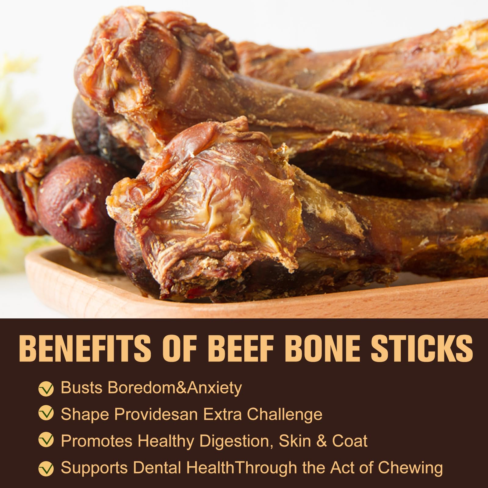 Natural Bully Sticks 100% Beef Single Ingredient for Small & Medium Dogs, 7"-8" Fully Digestible Bison Dog Chew Bones - Image 2