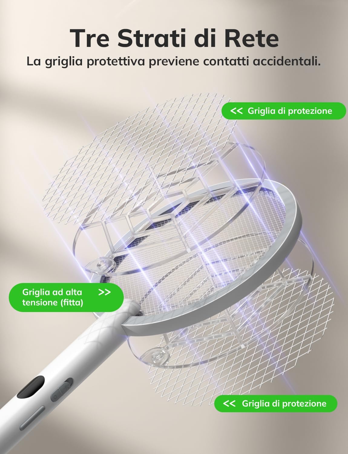 Three-layer safety grid of the electric mosquito swatter