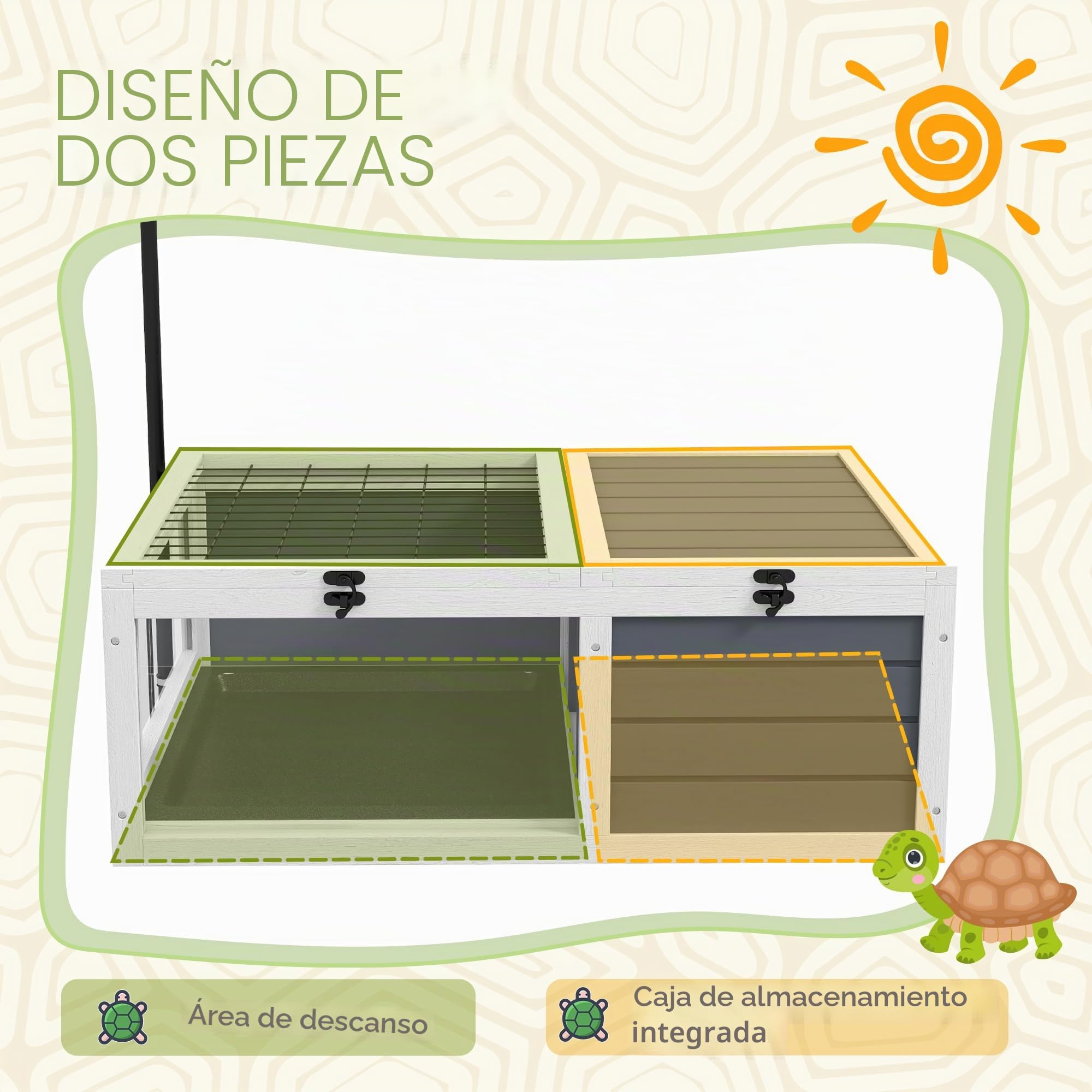PawHut House - Jaula para tortugas de tamaño pequeño con 2 espacios, portalámparas ajustable, 2 bandejas deslizantes, 81 x 48 x 31,5 cm, madera maciza gris