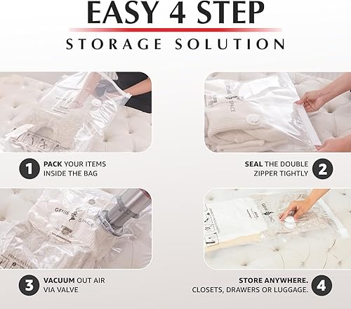 Miniatura 4 de GENIE SPACE Bolsas de almacenamiento al vacío de alta calidad para ropa, ropa de cama y viajes, tamaño mediano de 27 x 20 pulgadas, herméticas, a