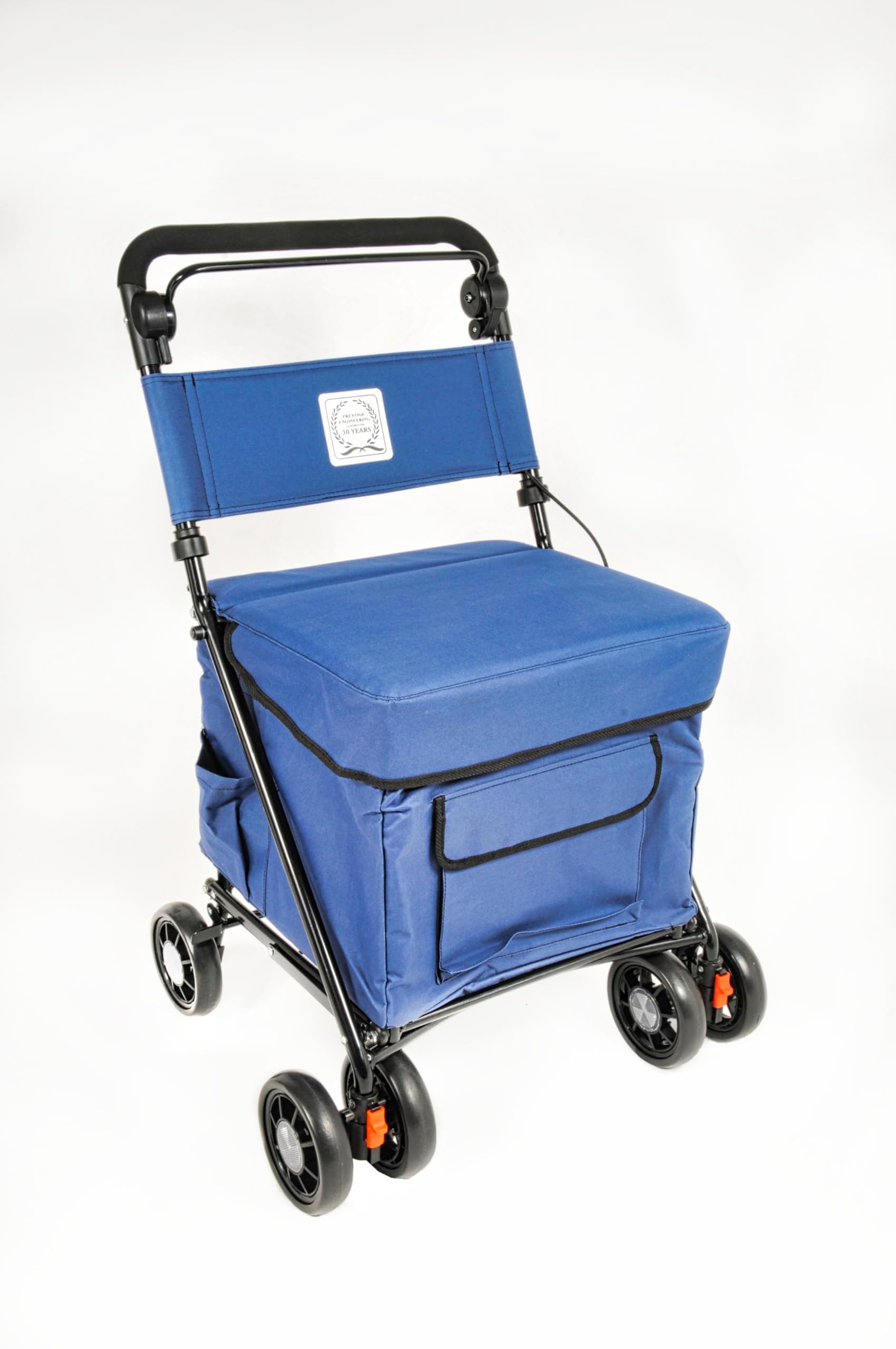 Prestige Ultimate Shopper Classic Blue Steel Shopping Trolley with Padded Seat & Backrest, 6kg, 4 Wheels, 157.5kg Load Capacity, Ready to Use