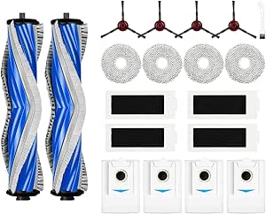 Replacement Parts for Ecovacs Deebot T30S T30S Pro Vacuum Cleaner Accessories Kit 2 Main Brush 4 Mop Pads 4 Side Brushes 4 HEPA Filters 4 Activated Carbon Vacuum Bags