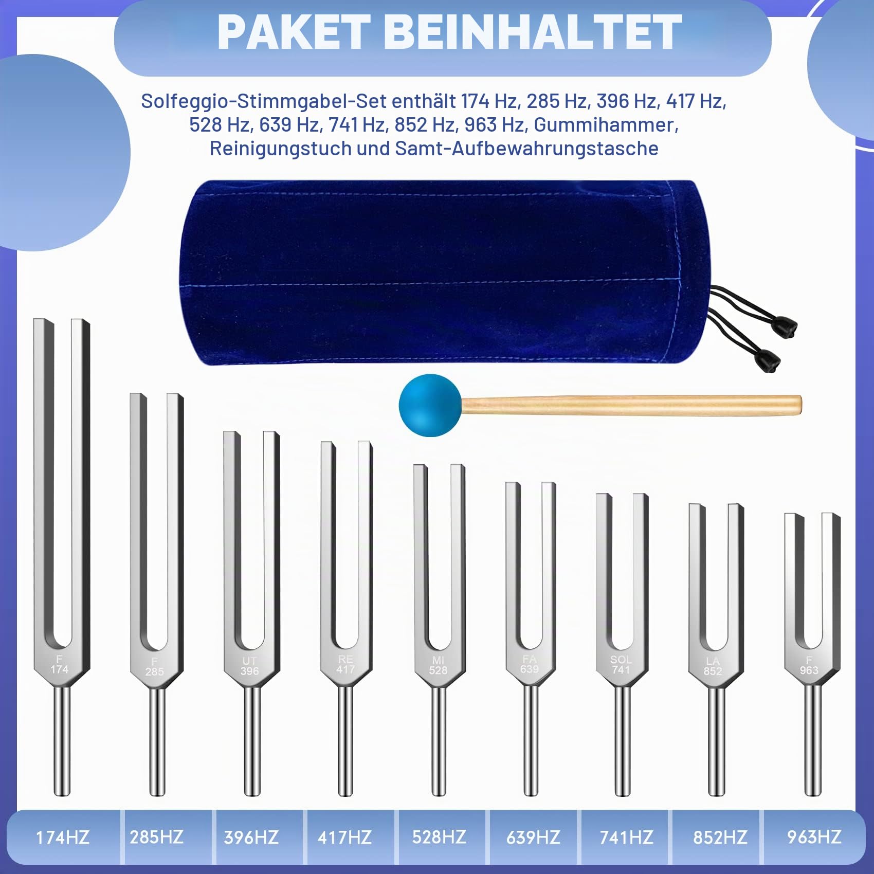 Solfeggio Stimmgabel Set - 9 Stimmgabeln Perfekt für DNA-Heilung, Chakra, Klangtherapie, halten Körper, Geist und Geist in perfekter Harmonie.(174Hz, 285Hz, 396Hz, 417Hz, 528Hz, 639Hz usw.)