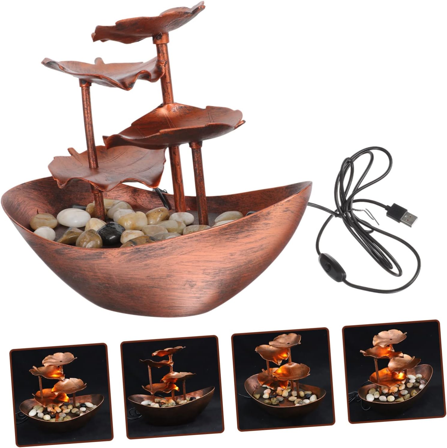 Waterfall Fountain LED Atmosphere Night Light for Living Unique Desktop Decor and Tabletop Ornament Relief Feature with Flowing Water Landscape