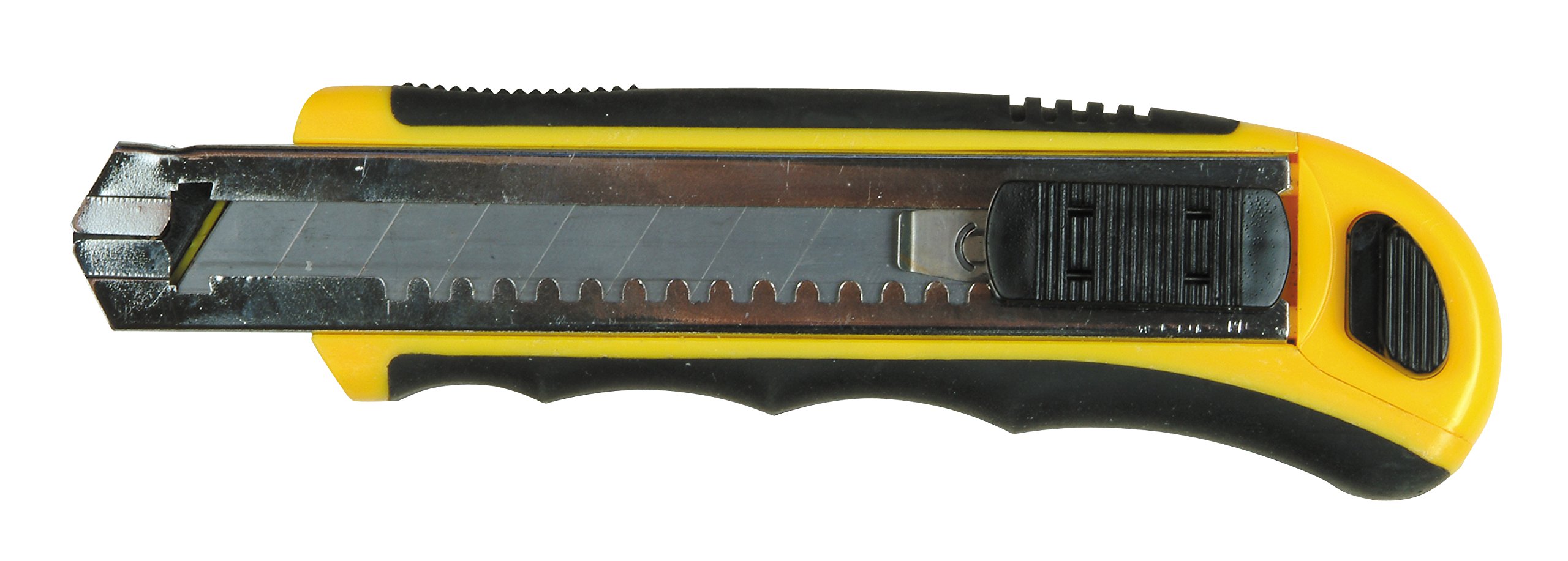Medid MD908 nóż do cięcia, żółty, ostrze 18 mm, automatyczne wypełnienie ostrza, metalowa szyna i 2-komponentowe etui, w zestawie 8 ostrzy zapasowych