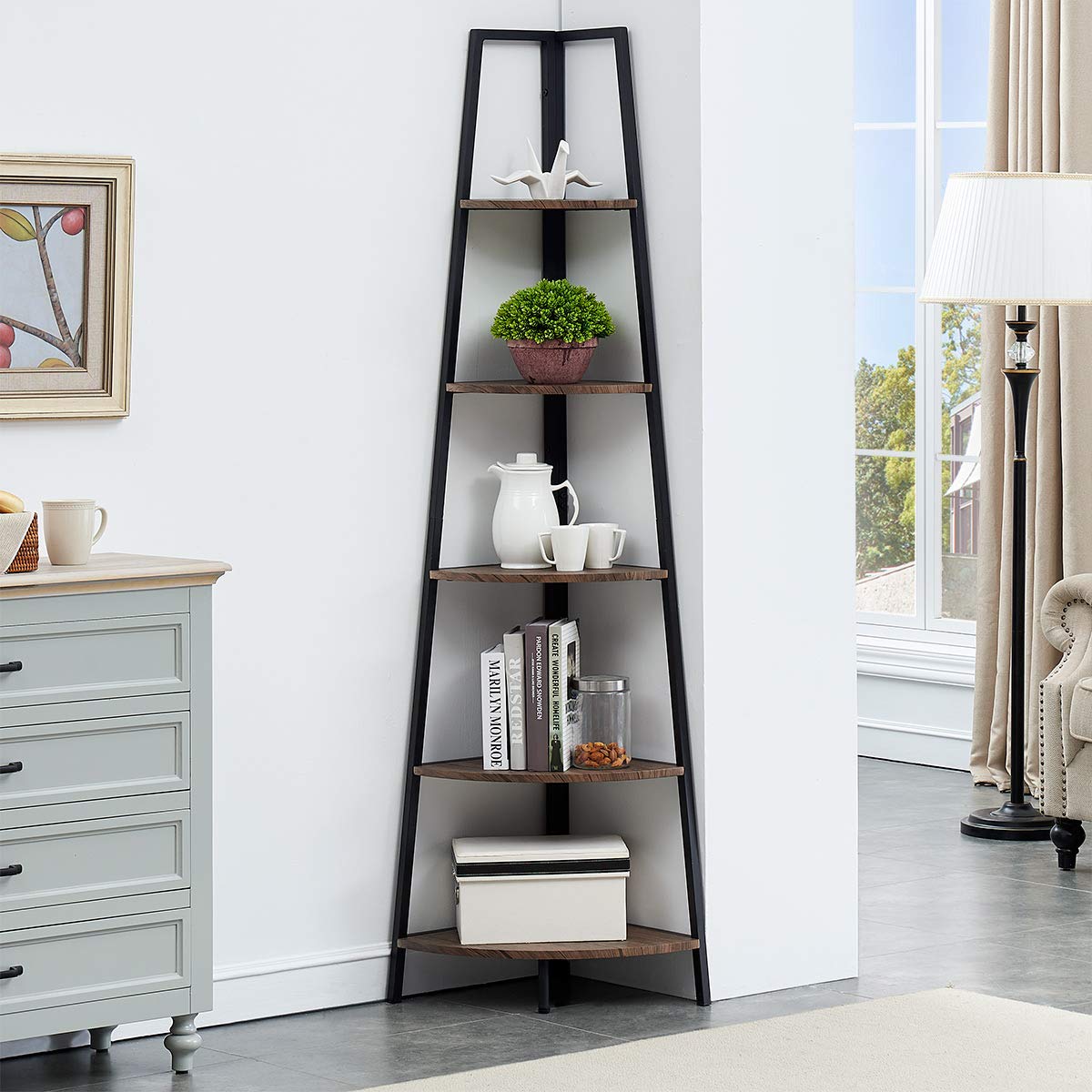 Buy O&K FURNITURE 5Shelf Corner Etagere Bookcase for Small Space