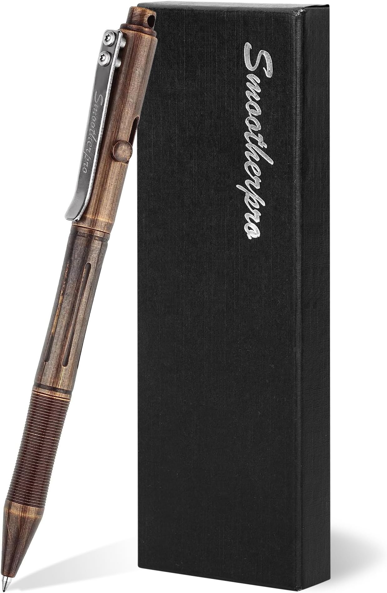 SMOOTHERPRO Bolt Action Pen, Solid Brass Ballpoint Pen Compatible with Pilot G2 Refill, Weighted Heavy Pen for Tremor Parkinson Arthritic Hand, Plated Vintage Retro Black(RG335)