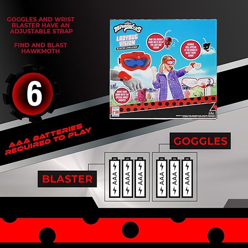 Miniatura 4 de Miraculous Ladybug Vision Blaster Challenge, captura Akumas con tirador de muñeca y gafas de visión de mariquita, diversión en interiores y