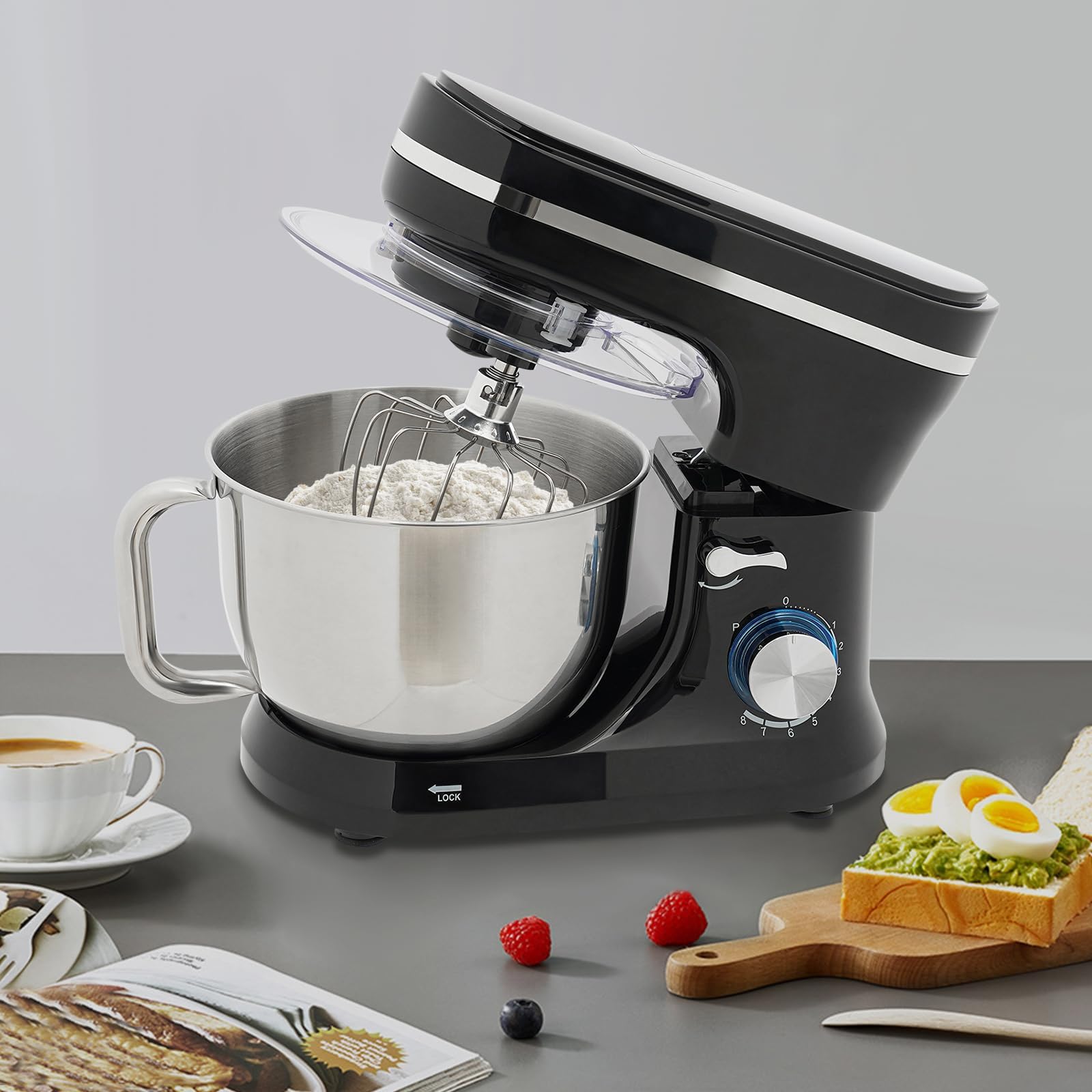Frullatore Elettrico per Alimenti, Impastatrice da Cucina da 4,7L a 8 Velocità con Gancio per Impasto, Impastatrice da 1000W per Impastare, Montare la Panna e Preparare Prodotti da Forno