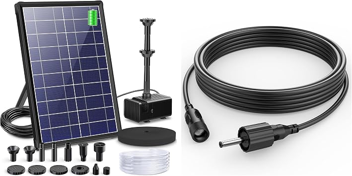 Biling 8W Solar Fountain Pump, Solar Water Pump with 3600mAh Battery Backup Work All Day, 5ft Tubing 5 Nozzles, Solar Fountain for Bird Bath, Garden Pond, Fish Tank and Hydroponics