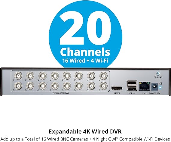 Night Owl 2-Way Audio 20 Channel DVR Video Home Security Camera System with 12 (2 Bullet 10 Dome) Wired 4K HD Indoor/Outdoor Deterrence Cameras and 2TB Hard Drive (2 Bullet/10 Dome - 20 Channel)