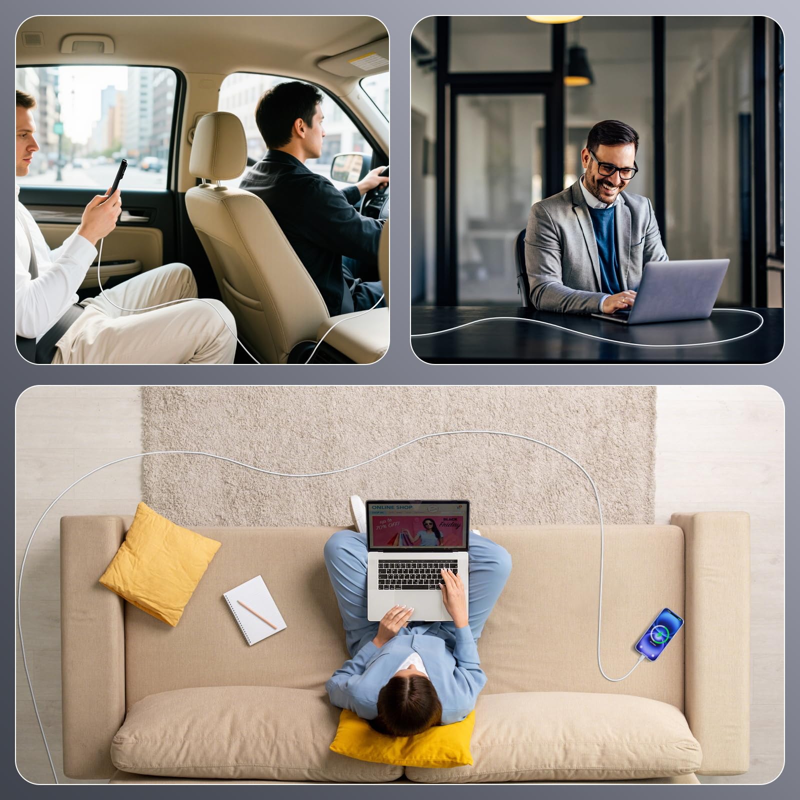 QZIIW Cavo da USB C a USB C, ricarica rapida da 240 W [confezione da 3 pezzi] Cavo di ricarica di tipo C, cavo di ricarica USB C per iPhone 16 15 Pro Max Samsung S25 S24 laptop MacBook iPad Switch