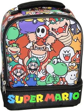 AI ACCESSORY INNOVATIONS Super Mario Lunch Box Soft Kit Dual Compartment Insulated Cooler Characters 10"