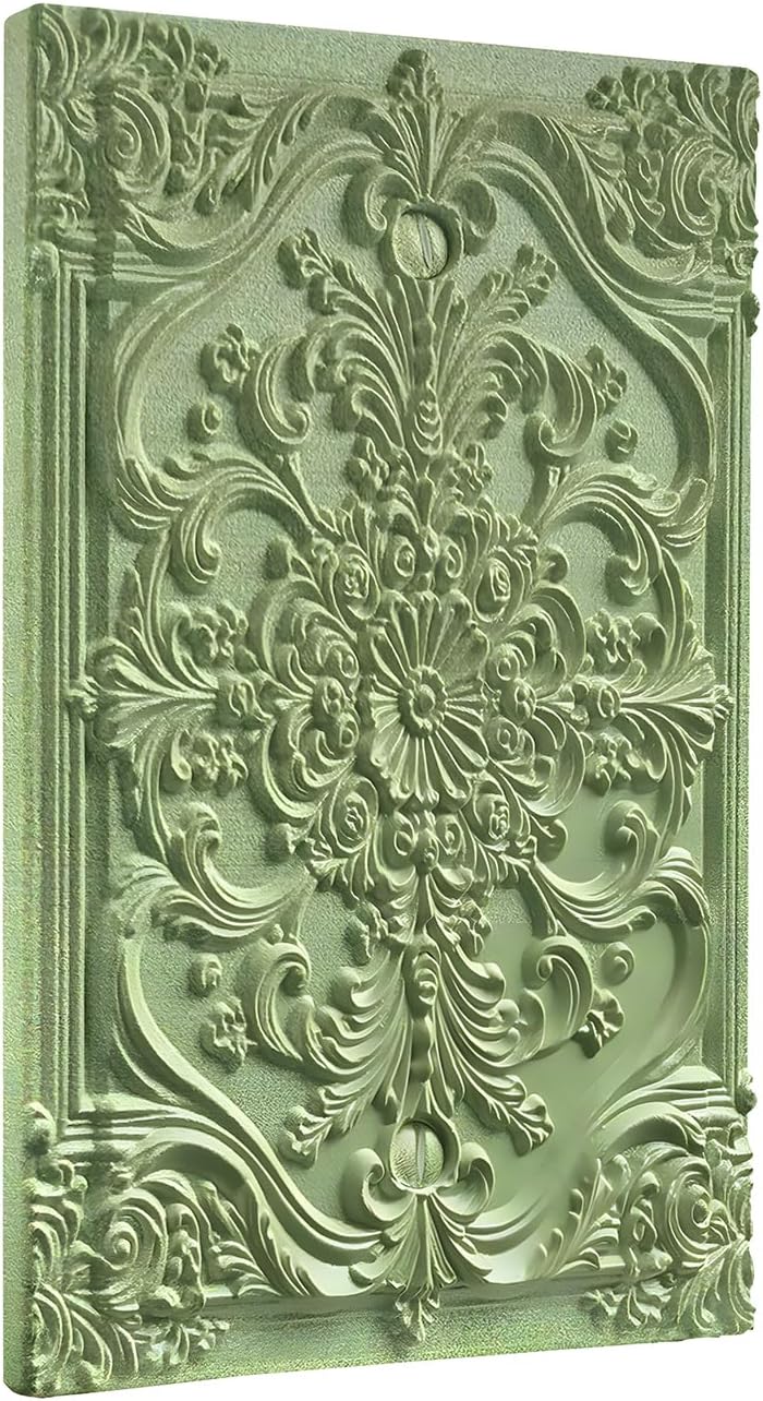Decorative Light Switch Plate Covers Sage Green 3D Vintage Floral Embossed 1 Gang No Device Single Blank Outlet Covers Wall Plate Light Switch Cover Plate for Bedroom Home Decor image 2