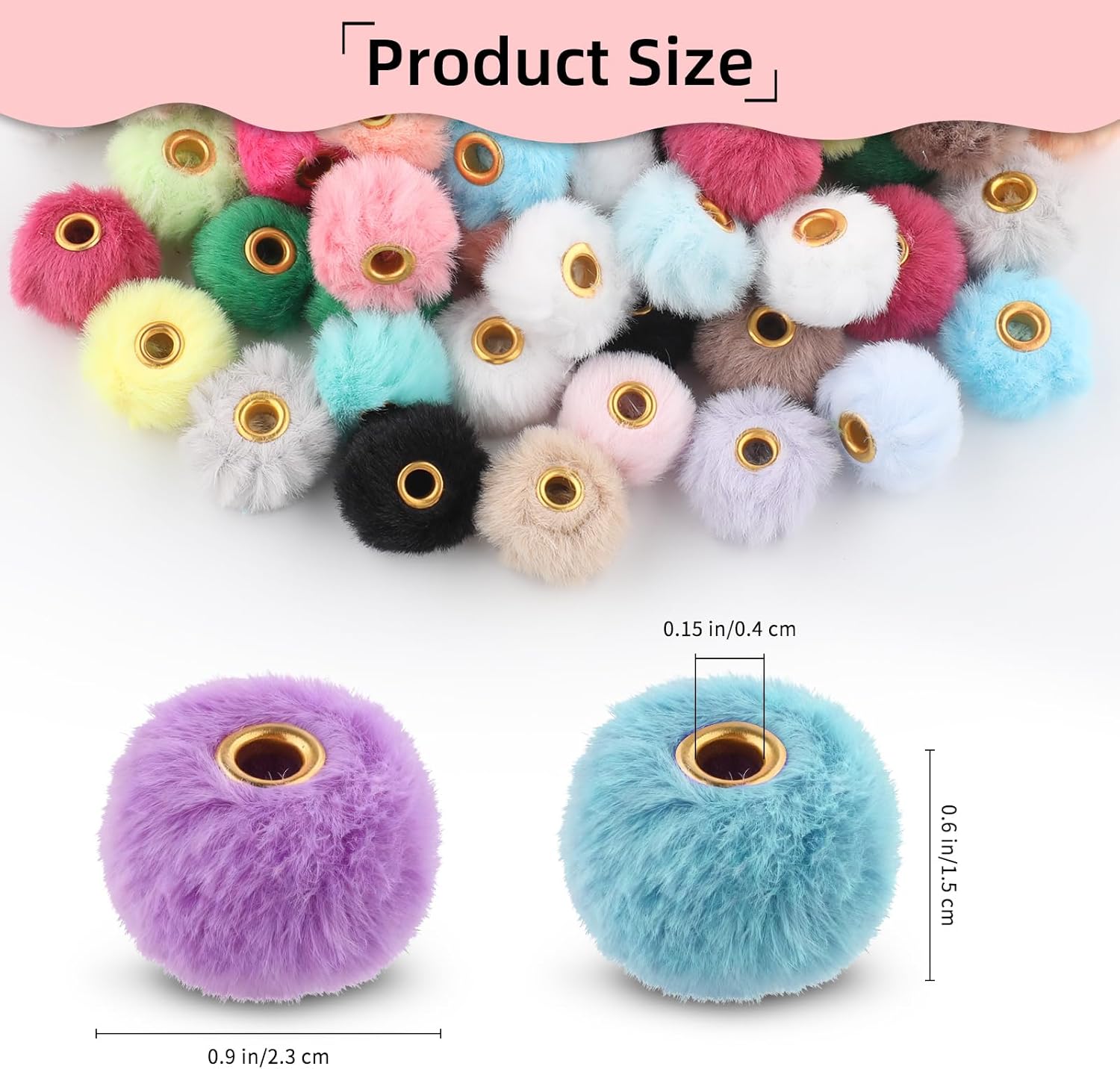 200 Pcs Fluffy Faux Fur Pom Pom Beads, 0.9 Inch Mixed Colors Soft Puff Pom Poms for DIY Pens Crafts, Beadable Items for Keychains, Jewelry, Bracelet Necklace Making and Handicrafts Accessories - Image 2