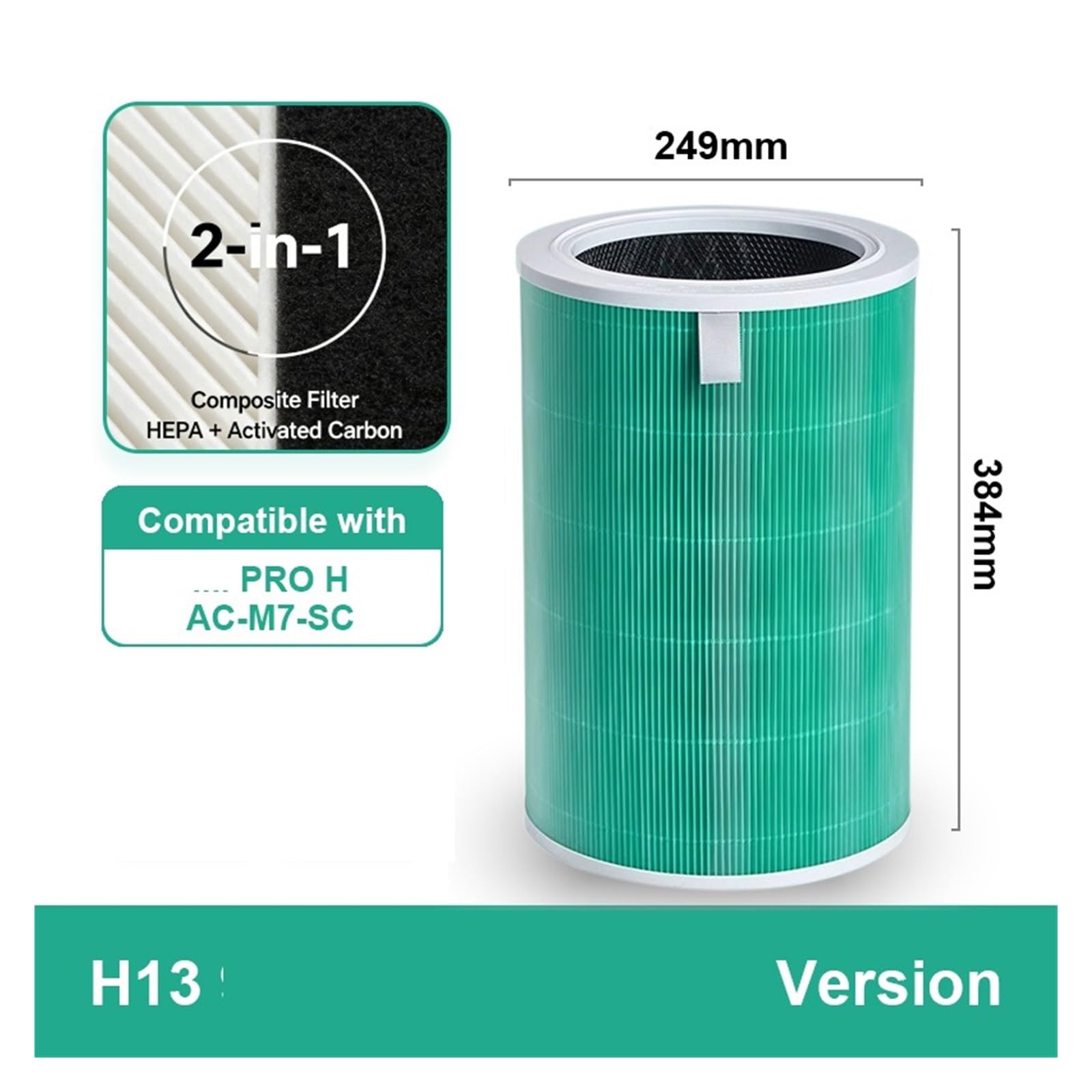 HIZON Filtro purificador de Aire, Compatible con Xiaomi, ProH | Filtración eficiente, purificando el aire.(Green (Pro H))