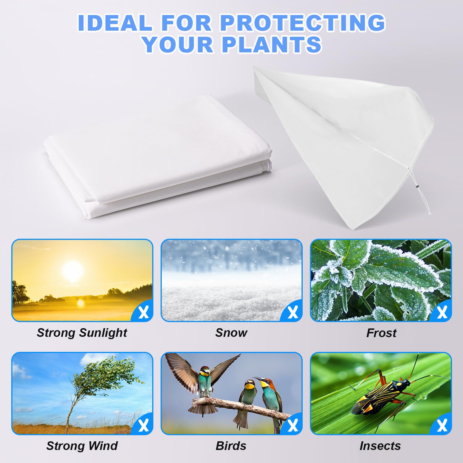 3-Pack 10x10 FT Plant Covers - 2.4oz/yd² Frost Cloth With Drawstring For Winter Protection Of Trees & Shrubs