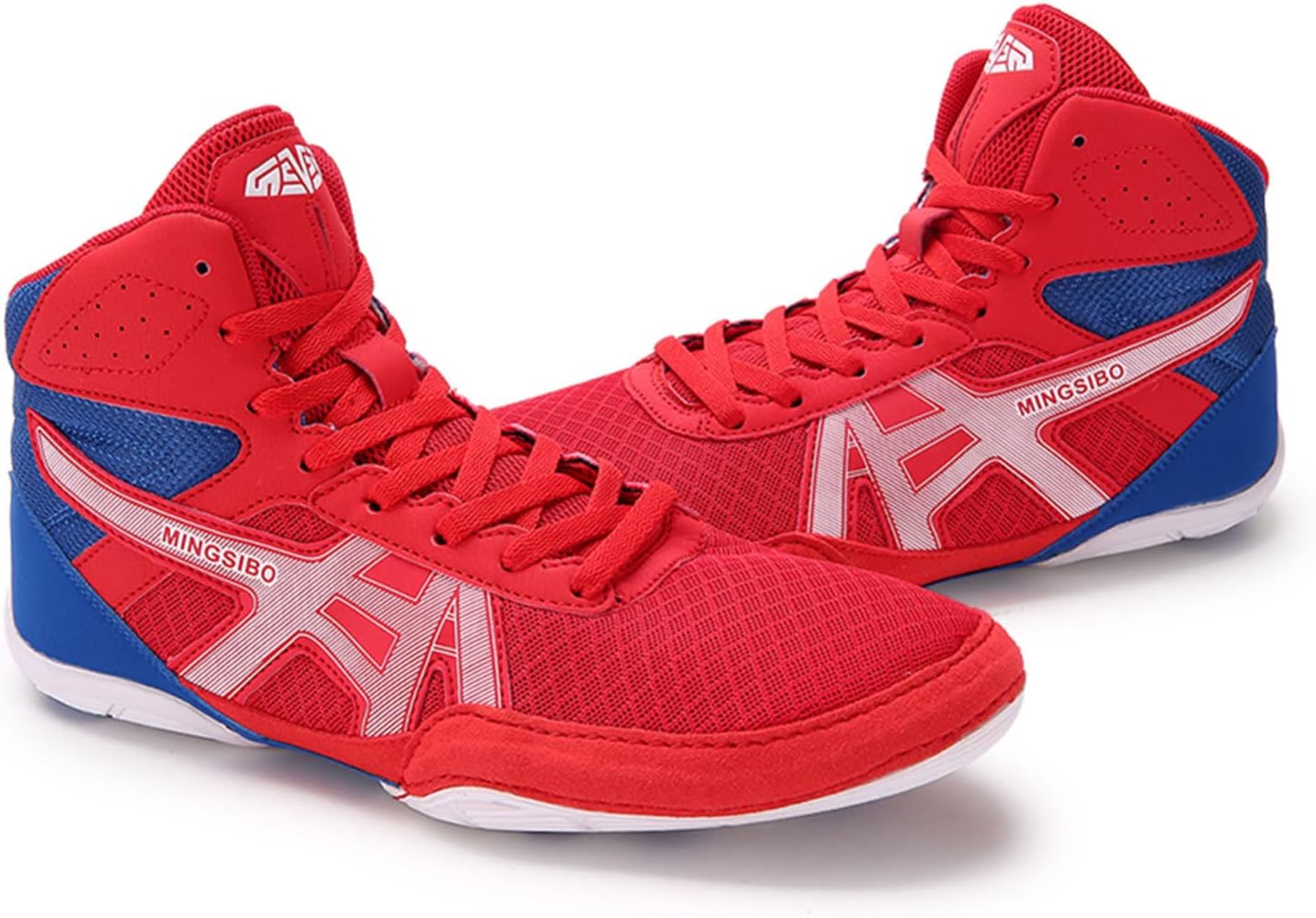High Top Mens Boxing Boots Laced Lightweight Shoes, Rubber Sole Wrestling Shoes Combat Training Shoes for Men,Red-8.5