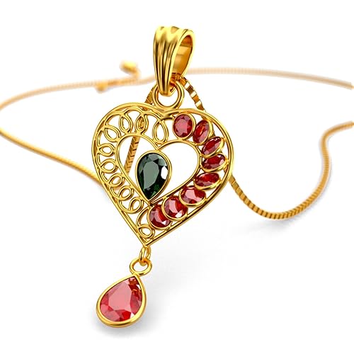 22KT Two Color Gold, Emerald and Ruby Pendant for Girls