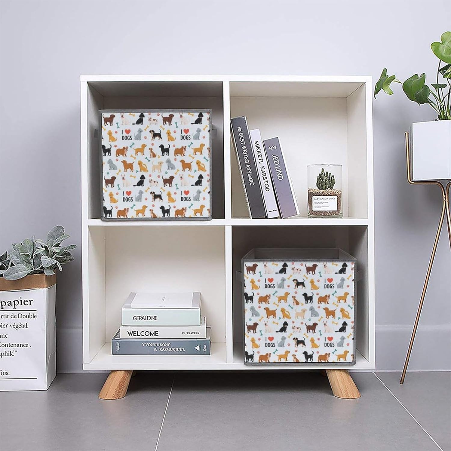 Foldable Storage Bins with Handles Cute Dogs Puppies Print, Sturdy Collapsible Cube Box for Organizing Blankets, Towels, Toys, Ideal for Home & Closet Use