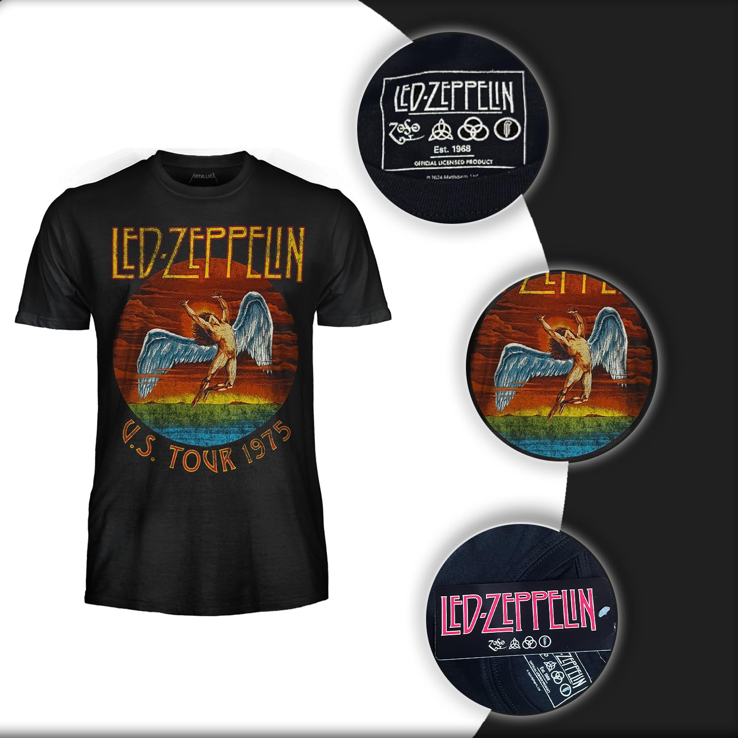 Led Zeppelin T-shirt U.S. Tour 1975 T-shirt officiel Band Rock. T-shirt unisexe adulte garçon.