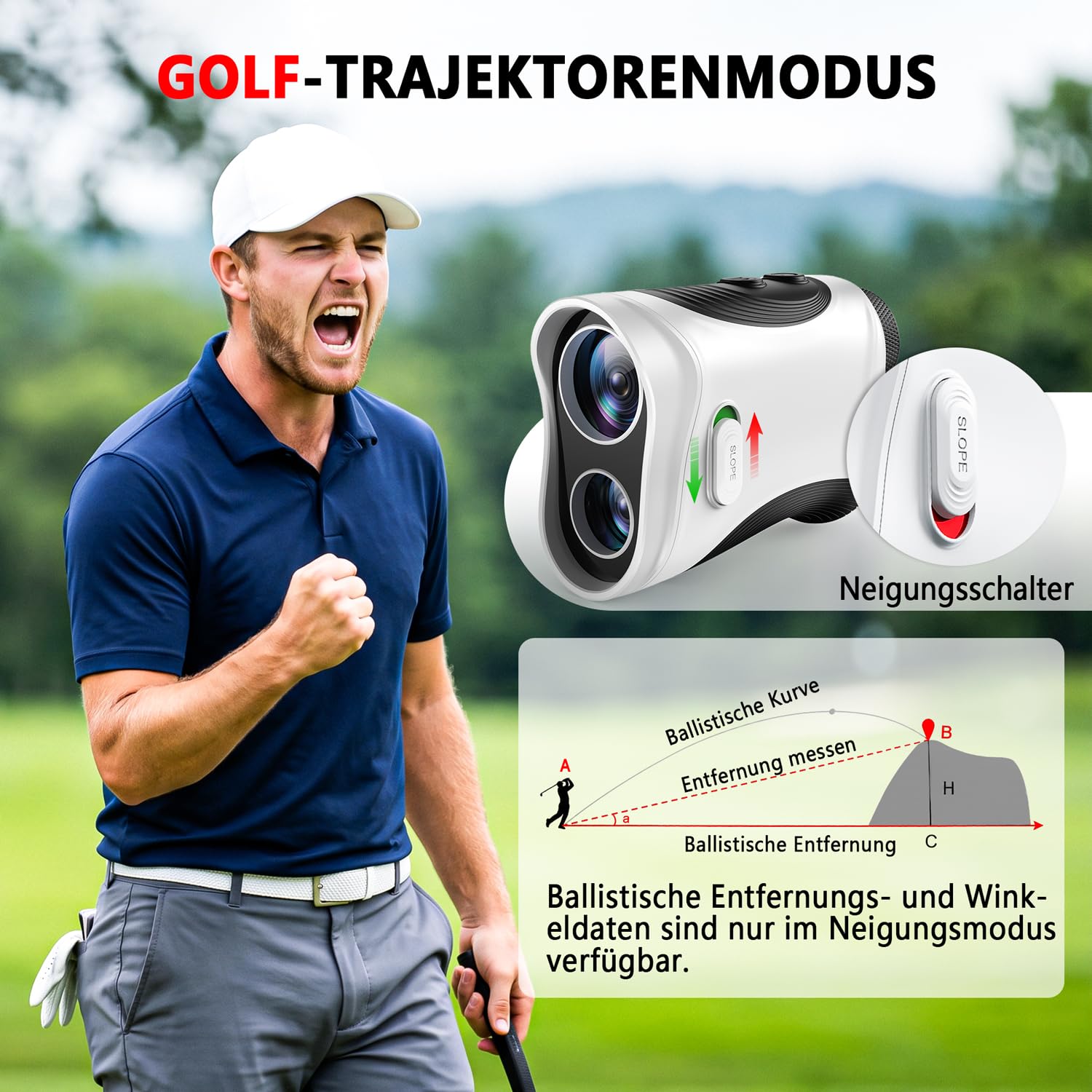 SKYBASIC Laser Golf Entfernungsmesser 1200 Yards, 7X Vergrößerung mit Slope, Flag-Lock, ±1m Genauigkeit, IP54 wasserdicht, magnetisch, USB-C aufladbar, inkl. Tasche, Für Golf & Jagd