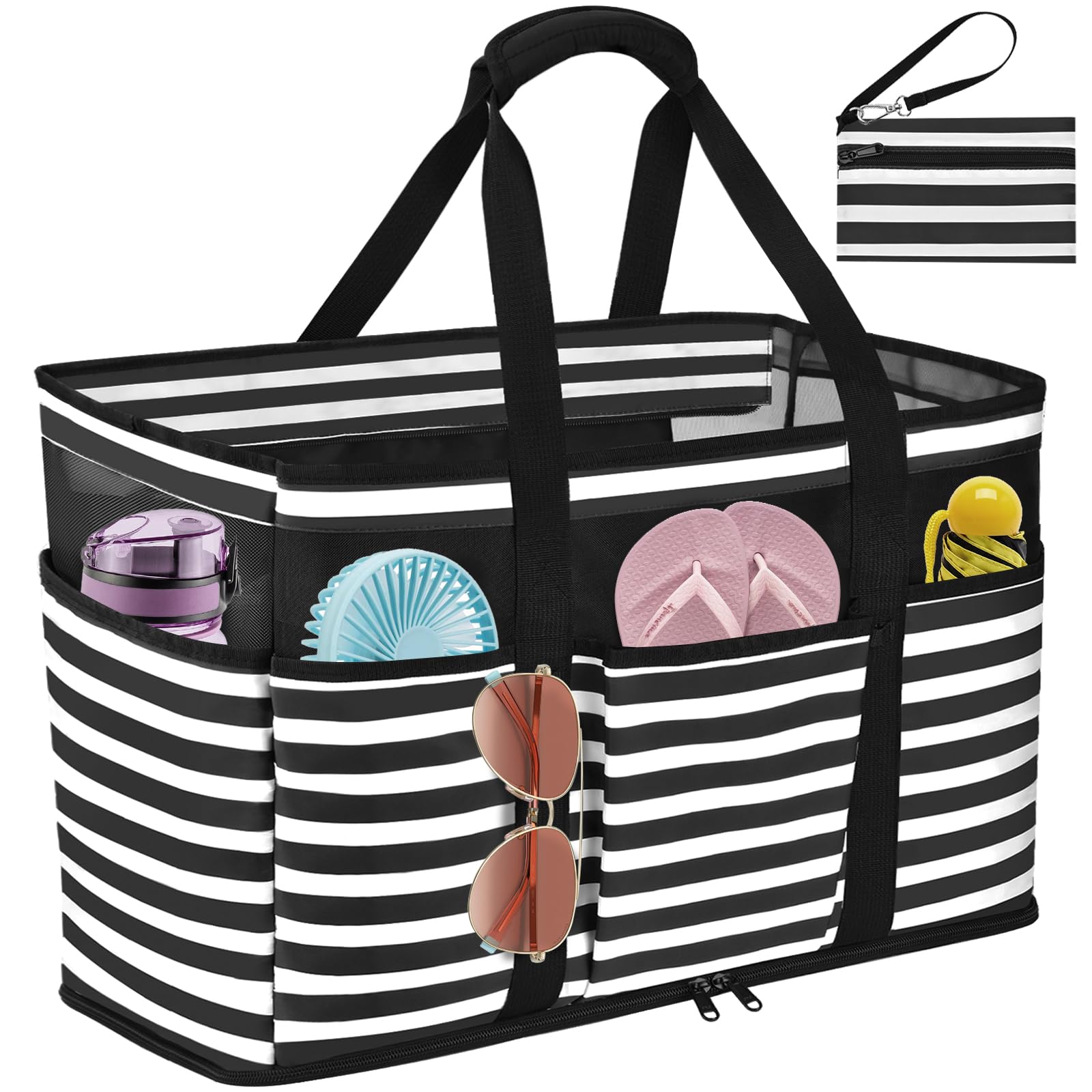 TEUEN Bolsa Playa Grande XXL Familiar, Ligero Bolso Malla Mujer de Hombro Impermeable Antiarena con Cremallera Multi Bolsillos Bolso Tote de Nailon para Picnic,Vacaciones,Compras,Trabajo,Viaje
