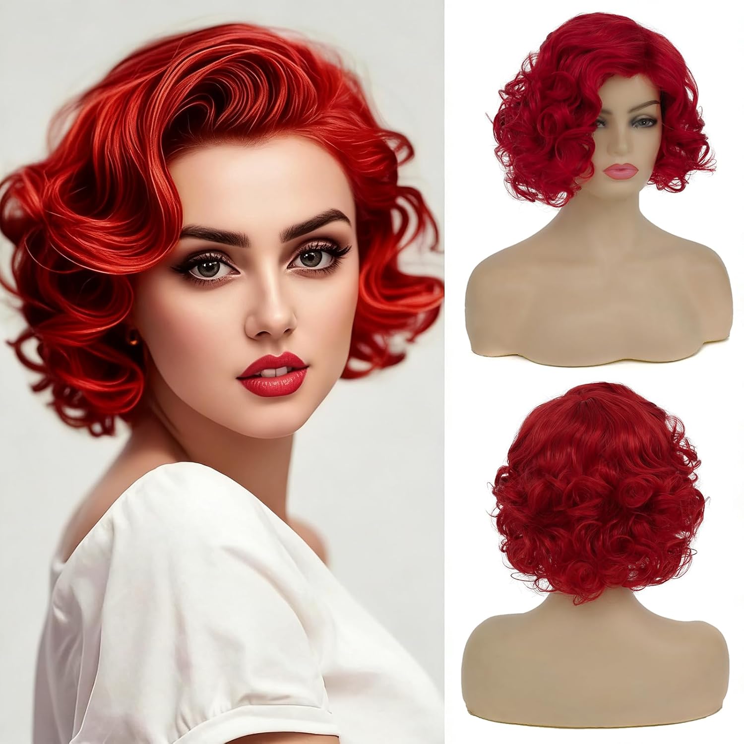 Short Curly Wavy Blonde Wigs for Women Synthetic Natural Hair Wig Halloween Costume Cosplay Wig