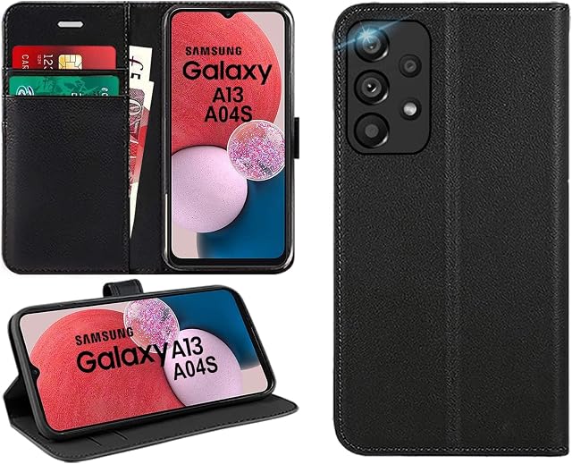 For Samsung Galaxy A13 Case, Samsung Galaxy A04s Case, Samsung A04s/A13 [Flip Case] [Leather Wallet Case] [ID Card Holder] [Shockproof TPU] [Stand View] [Book Cover] Samsung A13 4G/A04s Case (BLACK)