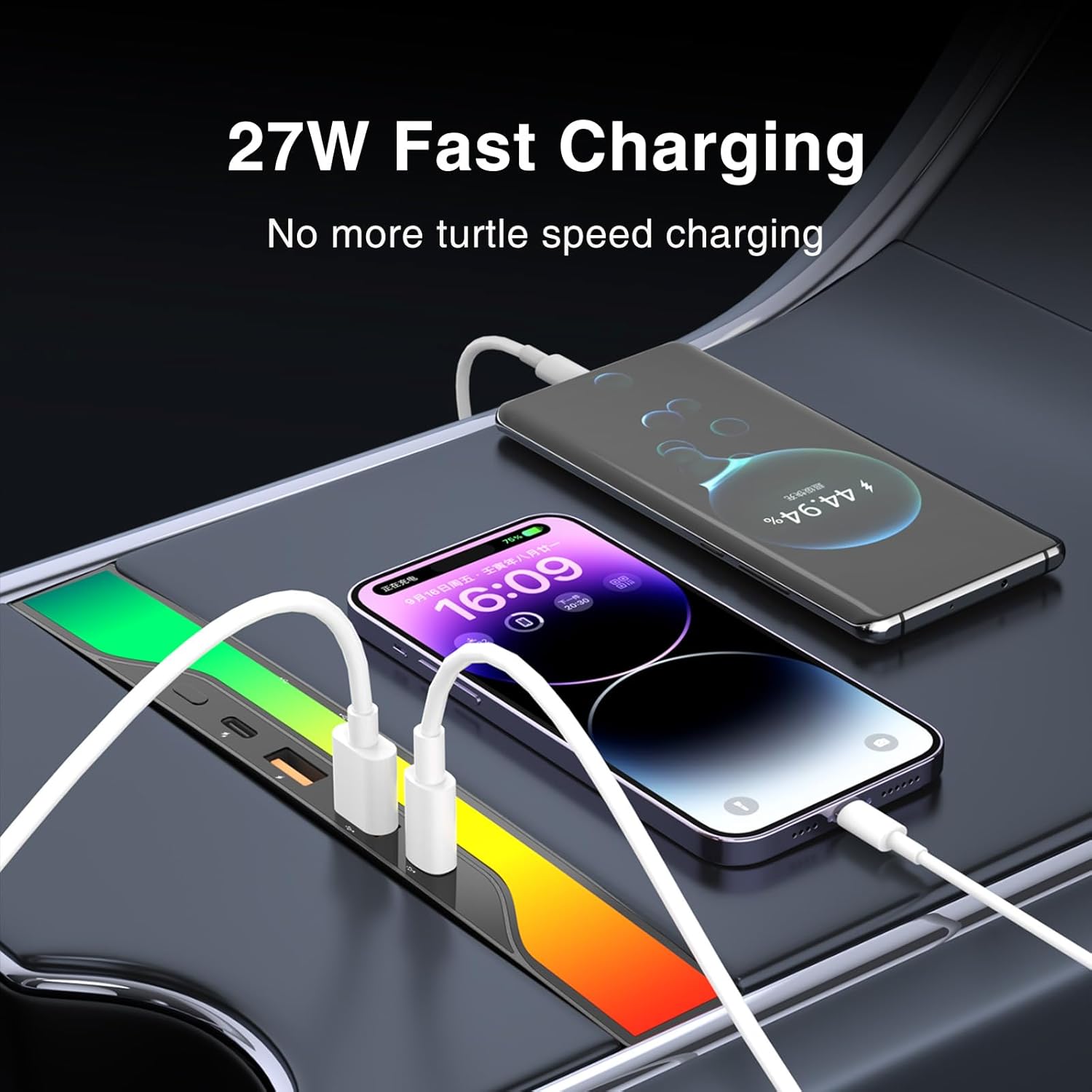 for Tesla RGB Light USB Hub with Model 3 Model Y 2021 2022 2023 2024 Car USB Charger Multi Port Interior Accessories Fit for Tesla Center Console Docking Station (Colorful)