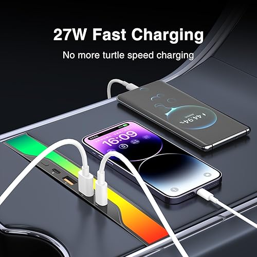 Miniatura 3 de Tesheer Hub USB con luz RGB para Tesla con modelo 3 modelo Y 2021 2022 2023 2024, cargador USB de coche multipuerto, accesorios interiores para