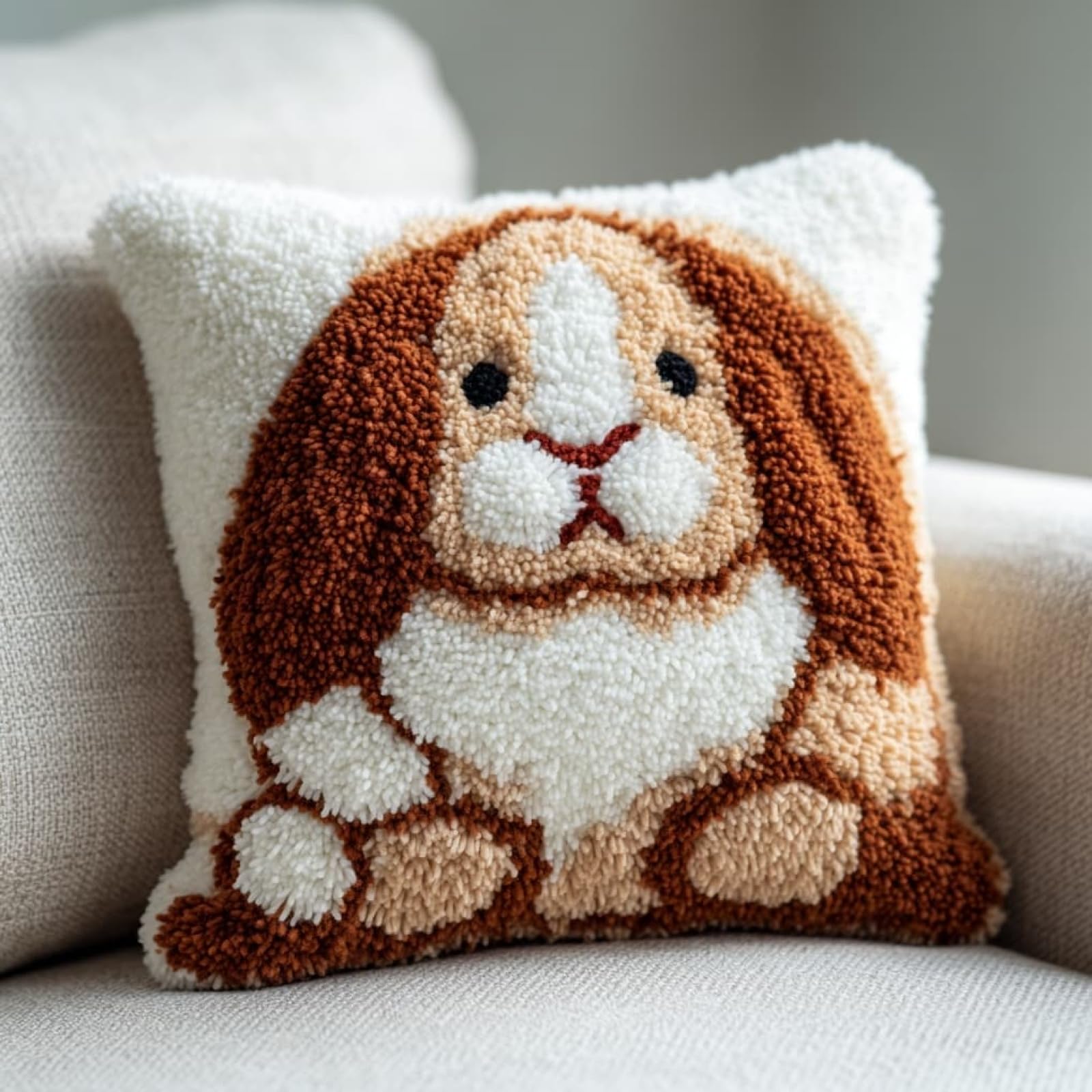 Henypt DIY Latch Hook Kit 43x43cm / 17x17 Inch,Animal Rabbit Complete Crochet Rug Kit with Yarns & Hook,Creative Needlework Gift for Family