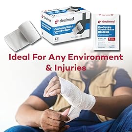 Dealmed 3 Sterile Conforming Stretch Gauze Bandages, 4.1 Yards Latex Free Stretched Dressing Wrap, Medical Non-Adherent Wound Care Mesh Bandages (Box of 12 Rolls)