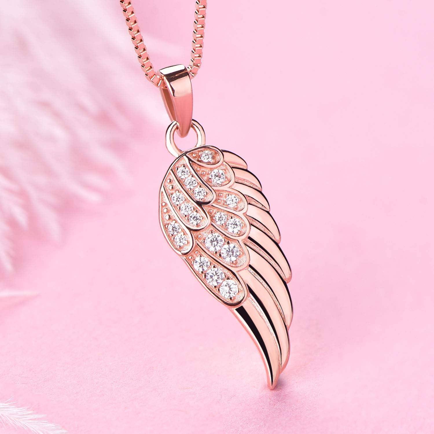 STARCHENIE 925 Sterling Silver Angel Wing Pendant Necklace for Women Cubic Zirconia 18" Chain - Image 3