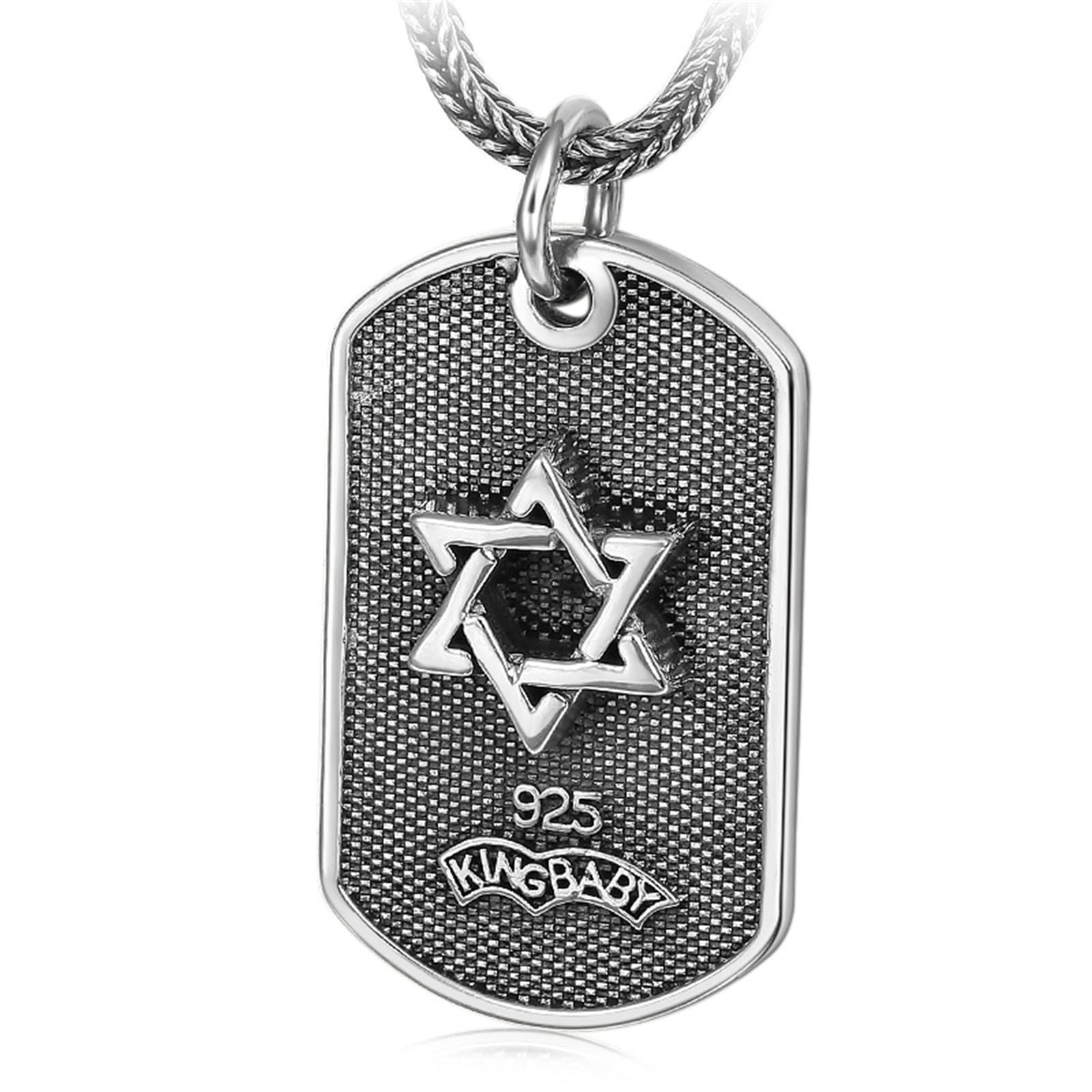 MęSki NieśMiertelnik Z SześCiokąTną Gwiazdą, Gotycki Vintage Star Of David S925 Srebrny Naszyjnik Z Wisiorkiem,Silver,pendant + chain 70cm