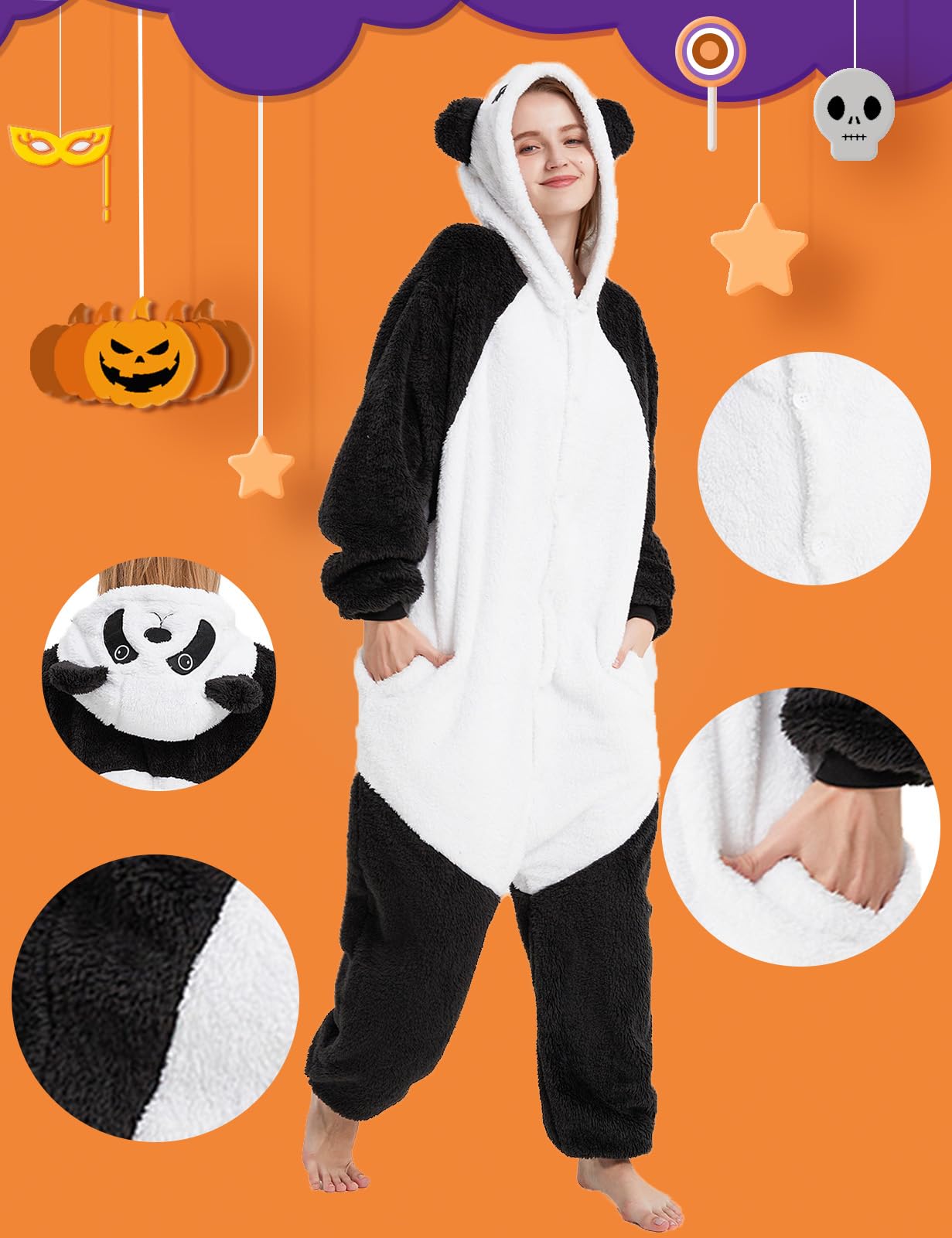 Xinlong Panda Pigiama Intero Inverno Animali Costume Cosplay Halloween Carnevale Donna Adulto Party Jumpsuit Pajama Camicie da Notte Monopezzo Unisex