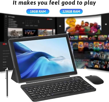 Android 15 Tablet 10 inch Tablet 2 IN 1 Tablets with Keyboard Mouse Case Stylus 18GB RAM 128GB ROM 2TB Expand, Android 15 Tableta 10.1 IPS 6000mAh Battery Bluetooth Dual Camera 5G WiFi-6 Tablets.