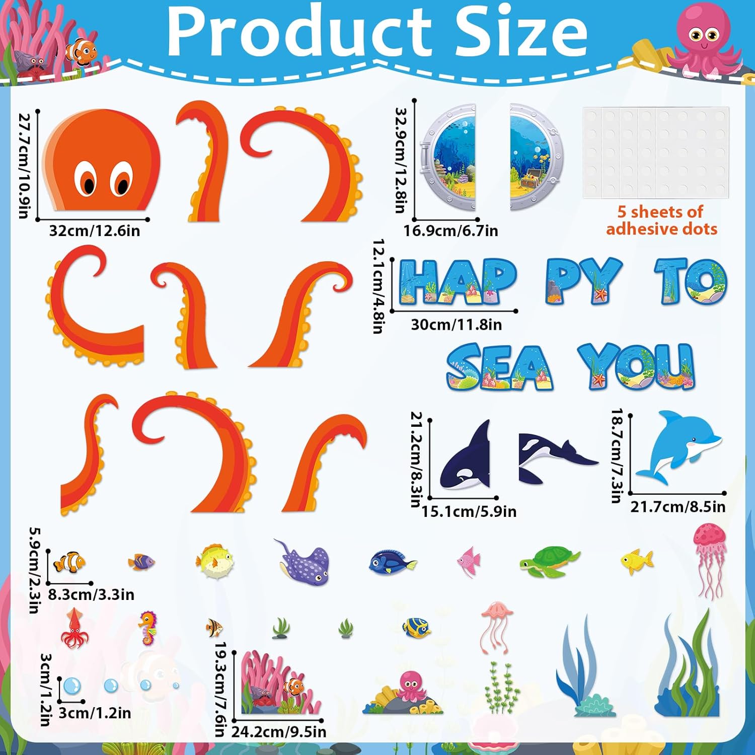 Ocean Octopus Home Wall Decor Classroom Door Decorations Under The Sea Large Octopus Door Decor Clings Happy to Sea You for Back to School Bulletin Board Party Teacher Supplies Preschool