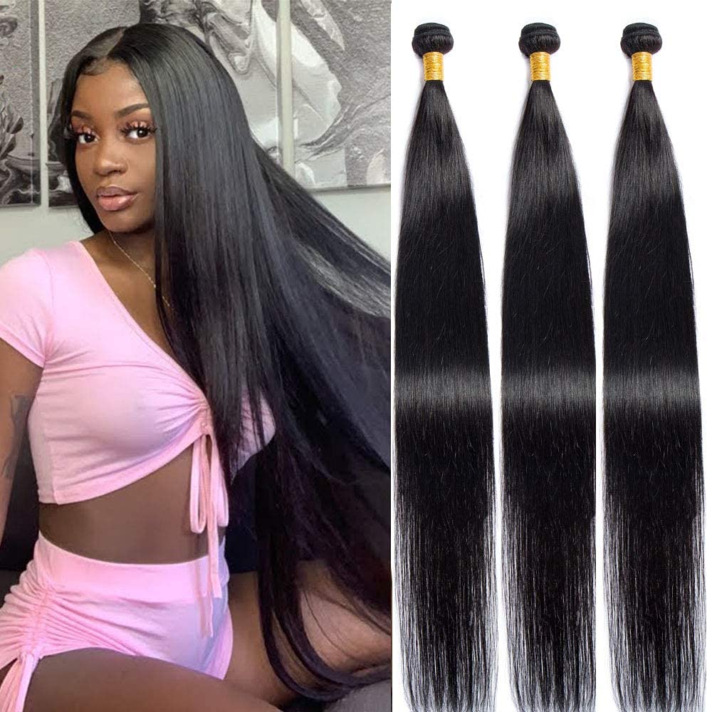 20 22 24 Inch 12A Brazilian Straight Human Hair Bundles 100% Unprocessed Virgin Human Hair Extensions 3 Bundles Machine Double Wefts for Women Natural - Image 3