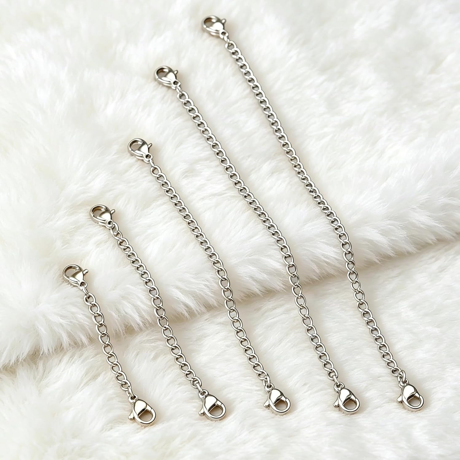 5 Pack Silver Necklace Extender, 2in 3in 4in 5in 6in Chain Extenders for Women Necklaces, Bracelet, Jewerlry Making (5)