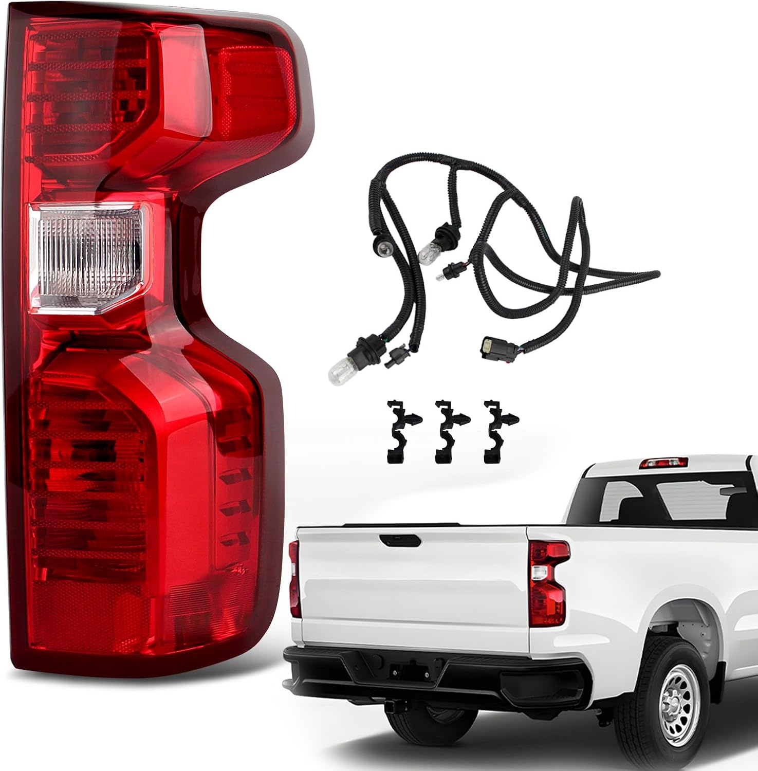 Halogen Tail Light Assembly Compatible with 2019-2026 Chevy Silverado 1500 WT/Custom/Custom Trail BOSS/LT/RST 2020-2023 Silverado 2500HD/3500HD WT/LT w/Bulbs Left Driver Side