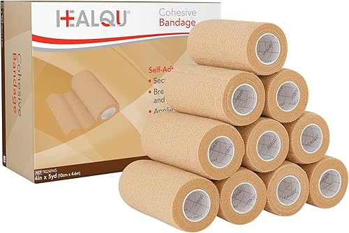 Miniatura 1 de HEALQU Cinta adhesiva para vendaje  Cinta cohesiva para atletismo y deportes  Cinta médica autoadherente de 4 pulgadas x 5 yardas, vendas elásticas