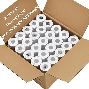 50 Rolls 2 1/4 x 50 Thermal Paper Receipt Rolls Premium Quality Paper fits all Credit Card Terminals