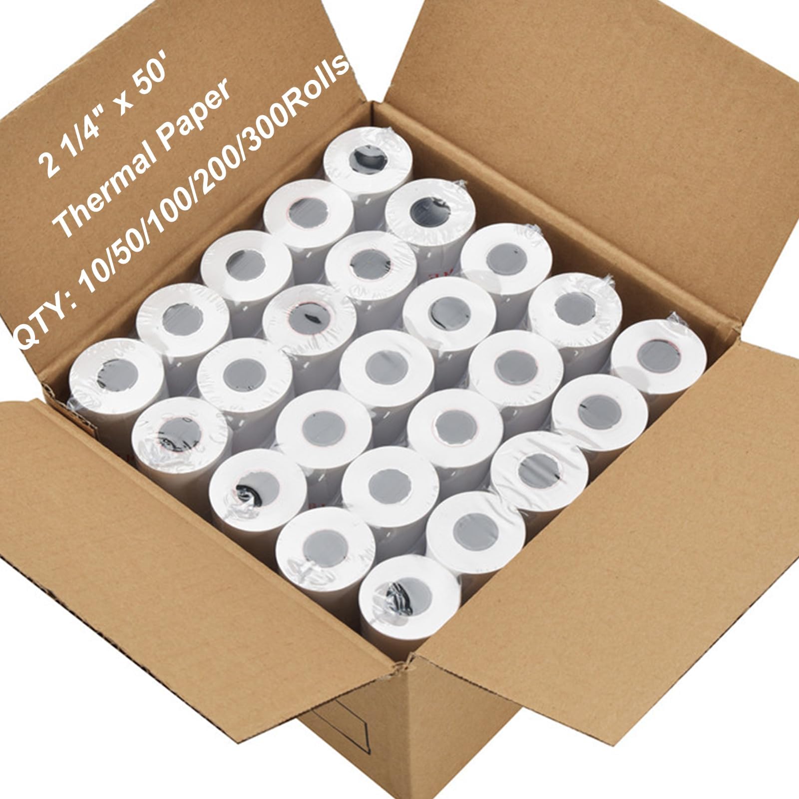 Rollos de papel térmico de 2 1/4 x 50 pulgadas (100 rollos) de papel de alta calidad que se adapta a todos los terminales de tarjetas de crédito, sin BPA