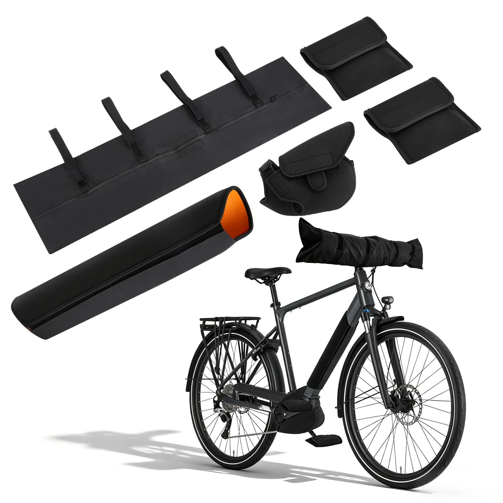 Telo Bicicletta da Esterno 5 Pezzi, Custodia per Motore Centrale e Batteria Ebike, Copertura per Manubrio, 2 Coperture per Pedali , Protezione da Pioggia e Polvere, Tessuto Nylon Neoprene Poliestere