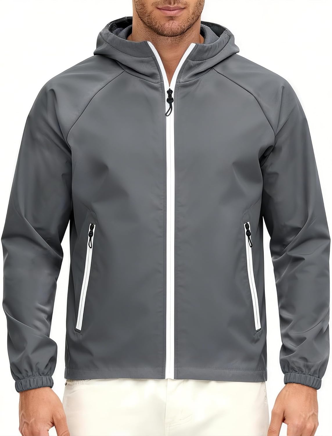 Men’s Waterproof Rain Jacket Hooded Micro-Fleece Lined Windbreaker Lightweight, S-XXL