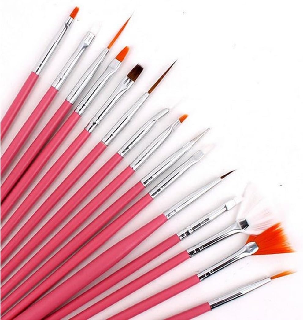 BoxGoGoGo 15pcs Acrylic Nail Art Painting Pen Brush Set Pink Pro DIY Nail Art Drawing Dotting Tool Nail Art Design Manicure Brush Pen Kit by SamGreatWorld